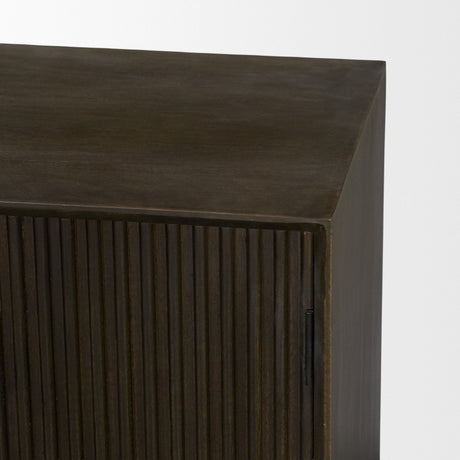 Cinder Distressed Dark Brown Wood Reeded 4-Door Closed Sideboard by Mercana at Eve Furniture