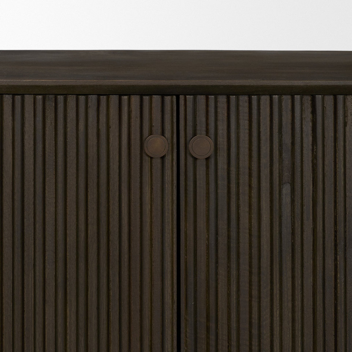 Cinder Distressed Dark Brown Wood Reeded 4-Door Closed Sideboard by Mercana at Eve Furniture