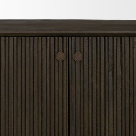 Cinder Distressed Dark Brown Wood Reeded 4-Door Closed Sideboard by Mercana at Eve Furniture