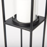 Cindy Set of 2 Matte Black Metal and Hurricane Glass Pillar Tabletop Candle Holders by Mercana at Eve Furniture