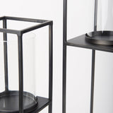 Cindy Set of 2 Matte Black Metal and Hurricane Glass Pillar Tabletop Candle Holders by Mercana at Eve Furniture