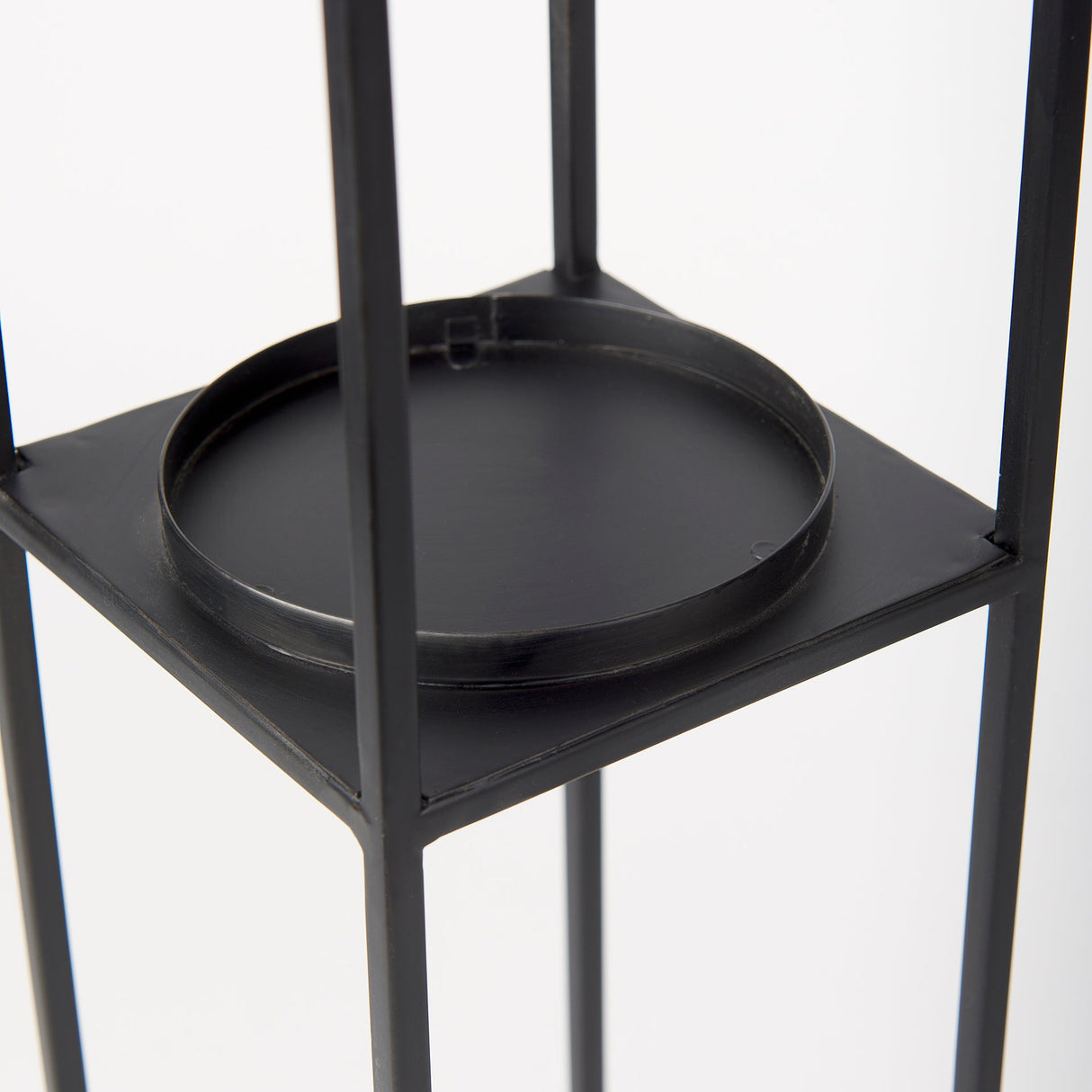 Cindy Set of 2 Matte Black Metal and Hurricane Glass Pillar Tabletop Candle Holders by Mercana at Eve Furniture