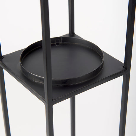 Cindy Set of 2 Matte Black Metal and Hurricane Glass Pillar Tabletop Candle Holders by Mercana at Eve Furniture