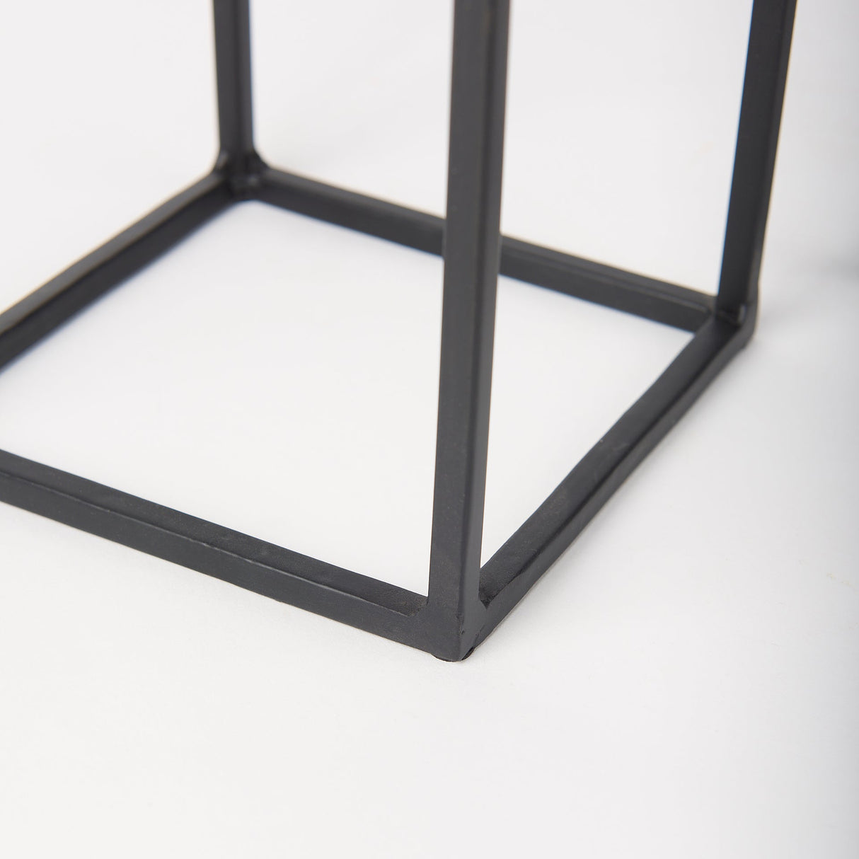 Cindy Set of 2 Matte Black Metal and Hurricane Glass Pillar Tabletop Candle Holders by Mercana at Eve Furniture