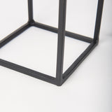 Cindy Set of 2 Matte Black Metal and Hurricane Glass Pillar Tabletop Candle Holders by Mercana at Eve Furniture