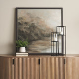 Cindy Set of 2 Matte Black Metal and Hurricane Glass Pillar Tabletop Candle Holders by Mercana at Eve Furniture