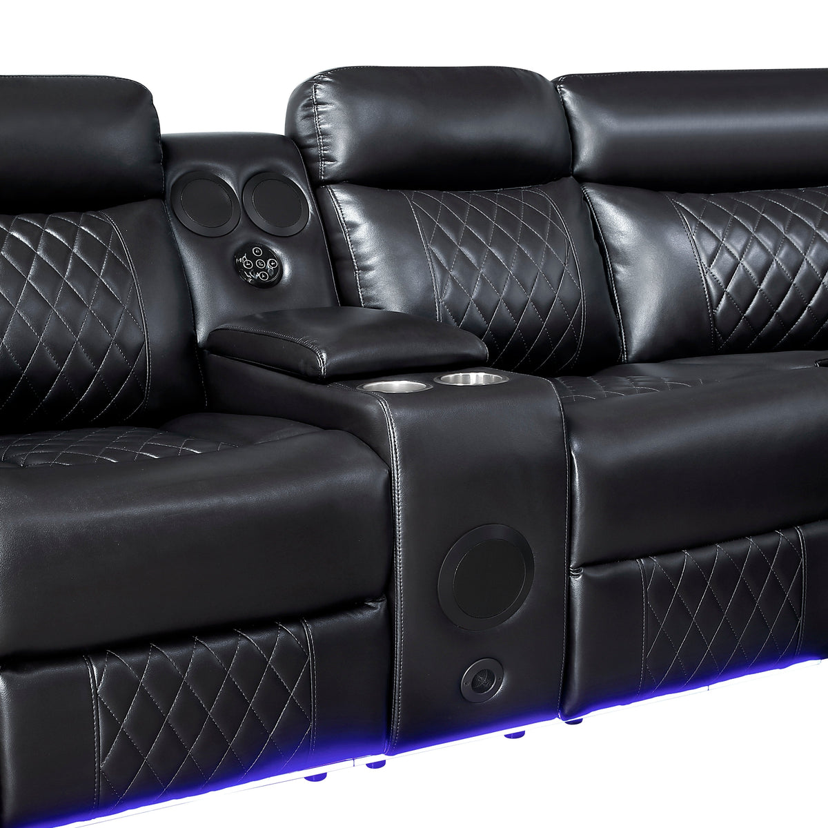 Cipher Black 3-Piece Power Reclining Sectional with Two Consoles, Speakers, Subwoofer, LED Lighting and Charging Port by Homelegance at Eve Furniture