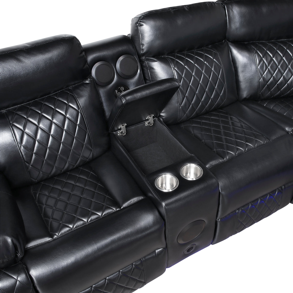 Cipher Black 3-Piece Power Reclining Sectional with Two Consoles, Speakers, Subwoofer, LED Lighting and Charging Port by Homelegance at Eve Furniture