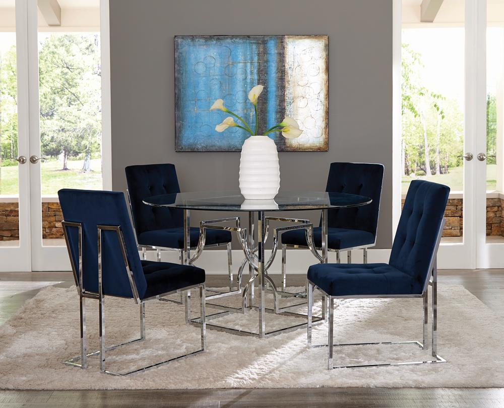 Cisco Ink Blue/Chrome Upholstered Dining Chairs, Set of 2