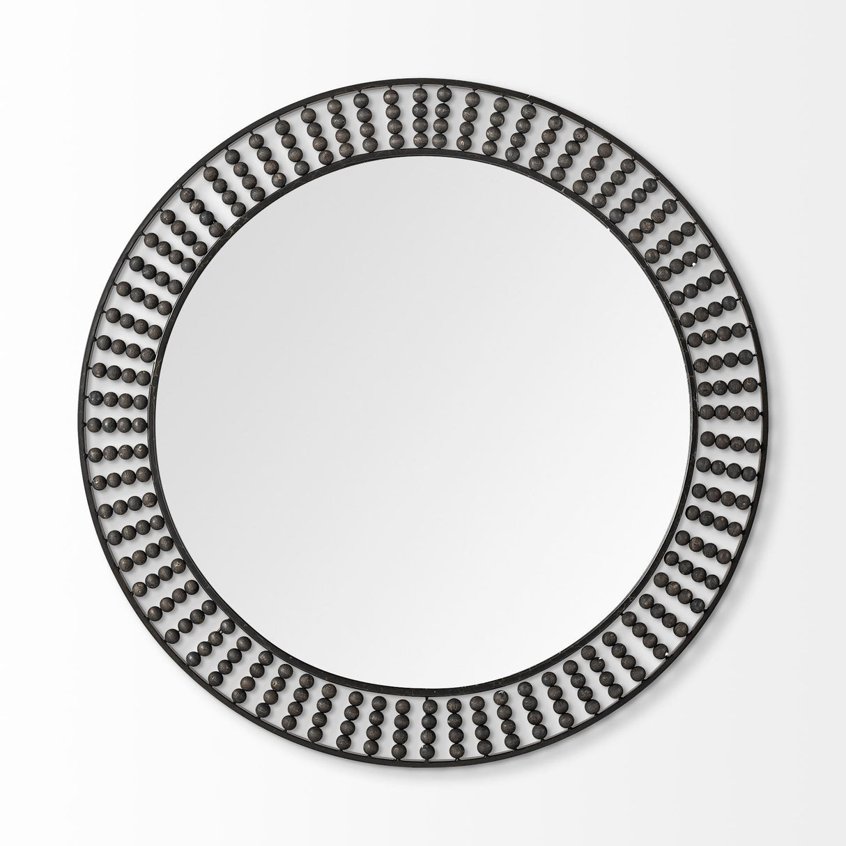 Claiborne Round Black Metal Frame Mirror w/Wood Beads by Mercana at Eve Furniture
