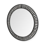 Claiborne Round Black Metal Frame Mirror w/Wood Beads by Mercana at Eve Furniture