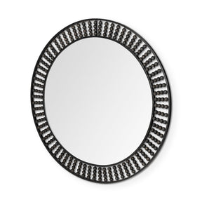 Claiborne Round Black Metal Frame Mirror w/Wood Beads by Mercana at Eve Furniture