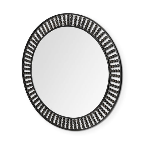 Claiborne Round Black Metal Frame Mirror w/Wood Beads by Mercana at Eve Furniture