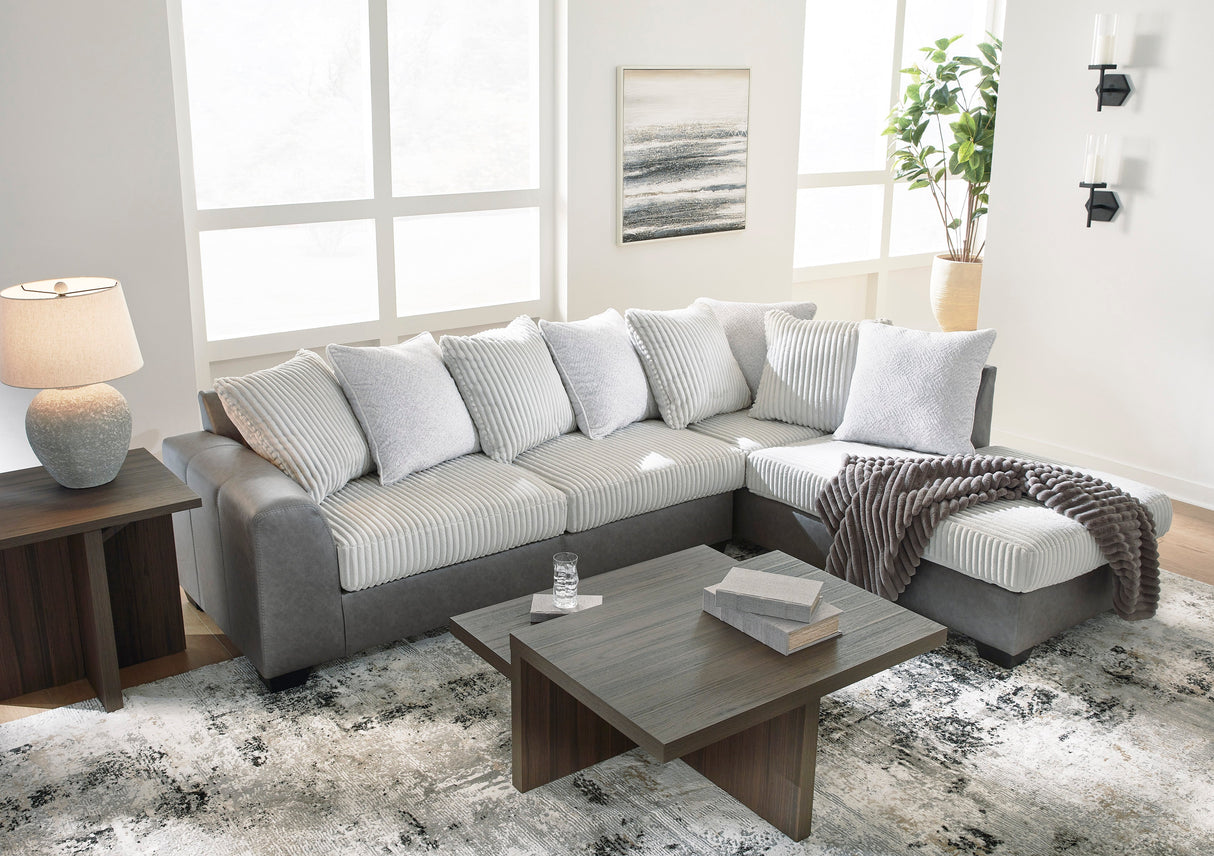 Clairette Court Alloy 2-Piece Right Arm Facing (RAF) Chaise Sectional by Ashley at Eve Furniture