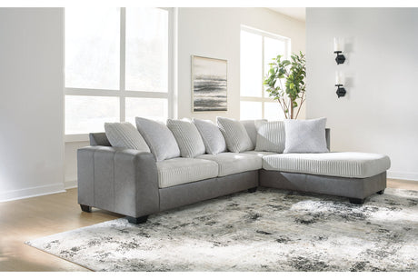 Clairette Court Alloy 2-Piece Right Arm Facing (RAF) Chaise Sectional by Ashley at Eve Furniture