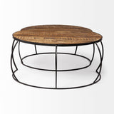 Clapp I Set of 2 ( & ) Round Brown Wood Top Black Iron Base Nesting Coffee Tables by Mercana at Eve Furniture