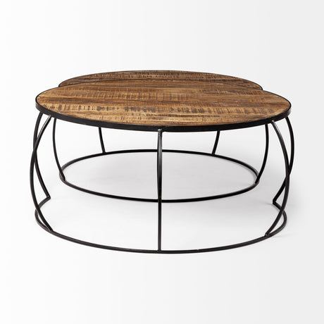 Clapp I Set of 2 ( & ) Round Brown Wood Top Black Iron Base Nesting Coffee Tables by Mercana at Eve Furniture