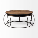 Clapp I Set of 2 ( & ) Round Brown Wood Top Black Iron Base Nesting Coffee Tables by Mercana at Eve Furniture