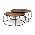 Clapp I Set of 2 ( & ) Round Brown Wood Top Black Iron Base Nesting Coffee Tables by Mercana at Eve Furniture