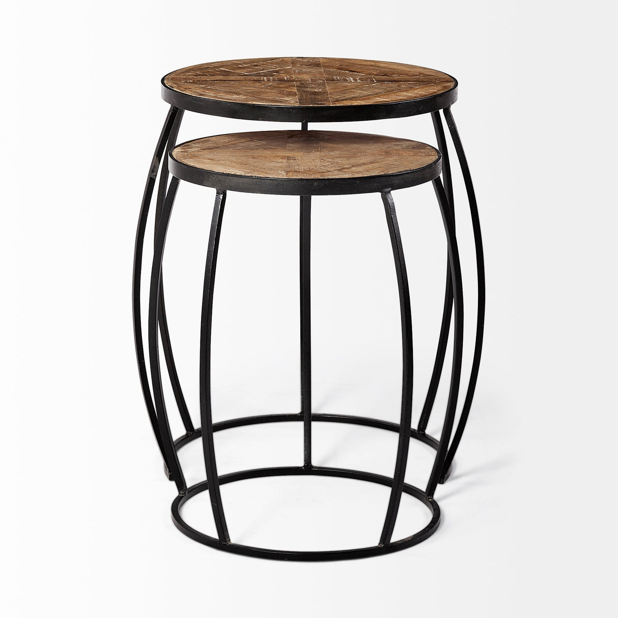 Clapp III (Set of 2) 20L x 20W Brown Round Wood Top W/ Black Metal Frame Nesting Accent Tables by Mercana at Eve Furniture