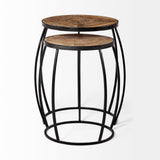 Clapp III (Set of 2) 20L x 20W Brown Round Wood Top W/ Black Metal Frame Nesting Accent Tables by Mercana at Eve Furniture