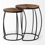 Clapp III (Set of 2) 20L x 20W Brown Round Wood Top W/ Black Metal Frame Nesting Accent Tables by Mercana at Eve Furniture
