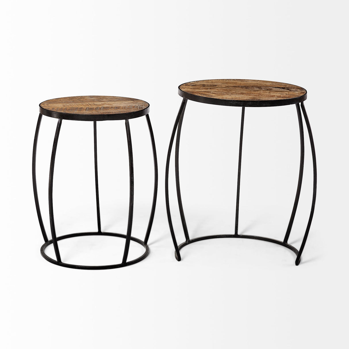 Clapp III (Set of 2) 20L x 20W Brown Round Wood Top W/ Black Metal Frame Nesting Accent Tables by Mercana at Eve Furniture