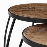 Clapp III (Set of 2) 20L x 20W Brown Round Wood Top W/ Black Metal Frame Nesting Accent Tables by Mercana at Eve Furniture