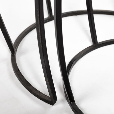 Clapp III (Set of 2) Brown Round Wood Top W/ Black Metal Frame Nesting Accent Tables by Mercana at Eve Furniture