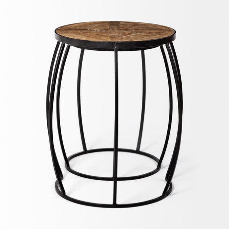 Clapp III (Set of 2) Brown Round Wood Top W/ Black Metal Frame Nesting Accent Tables by Mercana at Eve Furniture