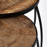 Clapp III (Set of 2) Brown Round Wood Top W/ Black Metal Frame Nesting Accent Tables by Mercana at Eve Furniture