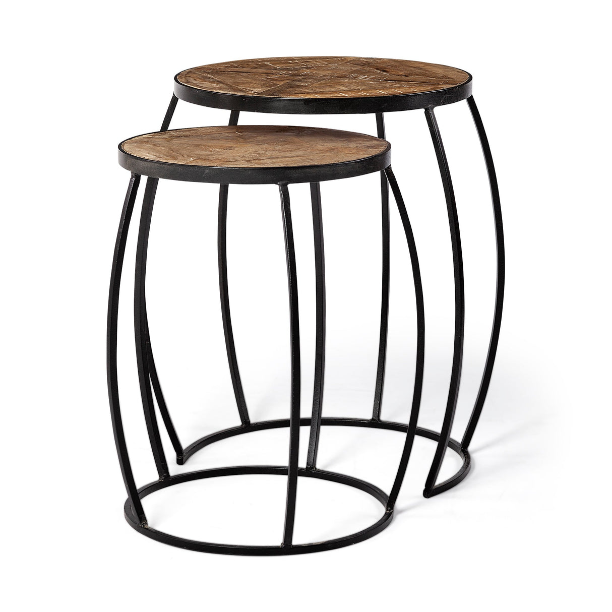 Clapp III (Set of 2) Brown Round Wood Top W/ Black Metal Frame Nesting Accent Tables by Mercana at Eve Furniture