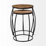 Clapp IV (Set of 2) 20L x 20W Brown Round Wood Top W/ Black Iron Frame Nesting Accent Tables by Mercana at Eve Furniture
