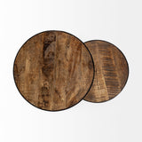 Clapp IV (Set of 2) 20L x 20W Brown Round Wood Top W/ Black Iron Frame Nesting Accent Tables by Mercana at Eve Furniture