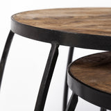 Clapp IV (Set of 2) 20L x 20W Brown Round Wood Top W/ Black Iron Frame Nesting Accent Tables by Mercana at Eve Furniture