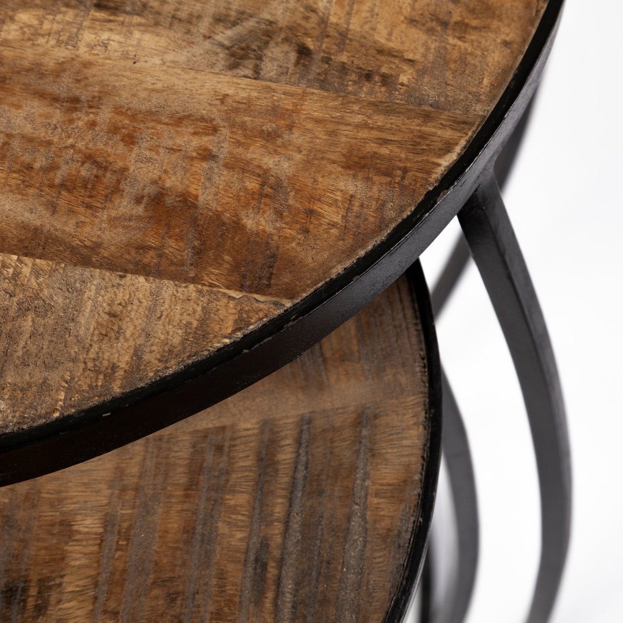 Clapp IV (Set of 2) 20L x 20W Brown Round Wood Top W/ Black Iron Frame Nesting Accent Tables by Mercana at Eve Furniture