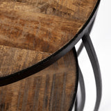 Clapp IV (Set of 2) 20L x 20W Brown Round Wood Top W/ Black Iron Frame Nesting Accent Tables by Mercana at Eve Furniture