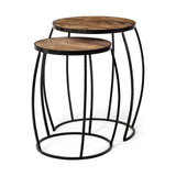 Clapp IV (Set of 2) 20L x 20W Brown Round Wood Top W/ Black Iron Frame Nesting Accent Tables by Mercana at Eve Furniture