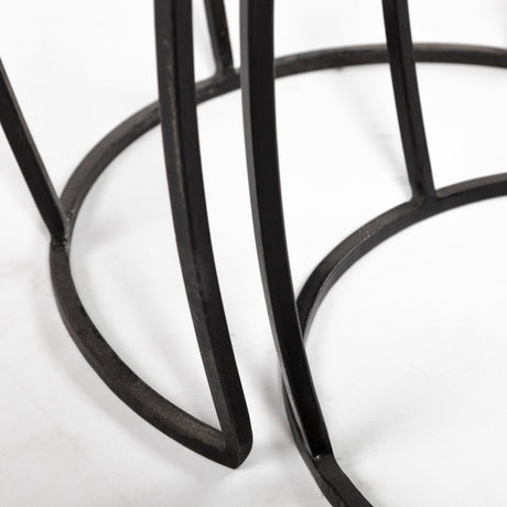 Clapp IV (Set of 2) Brown Round Wood Top W/ Black Iron Frame Nesting Accent Tables by Mercana at Eve Furniture