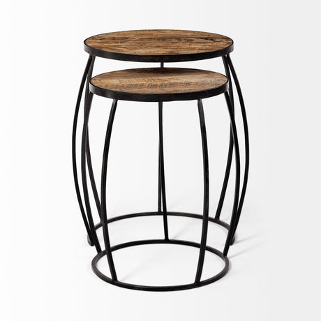 Clapp IV (Set of 2) Brown Round Wood Top W/ Black Iron Frame Nesting Accent Tables by Mercana at Eve Furniture