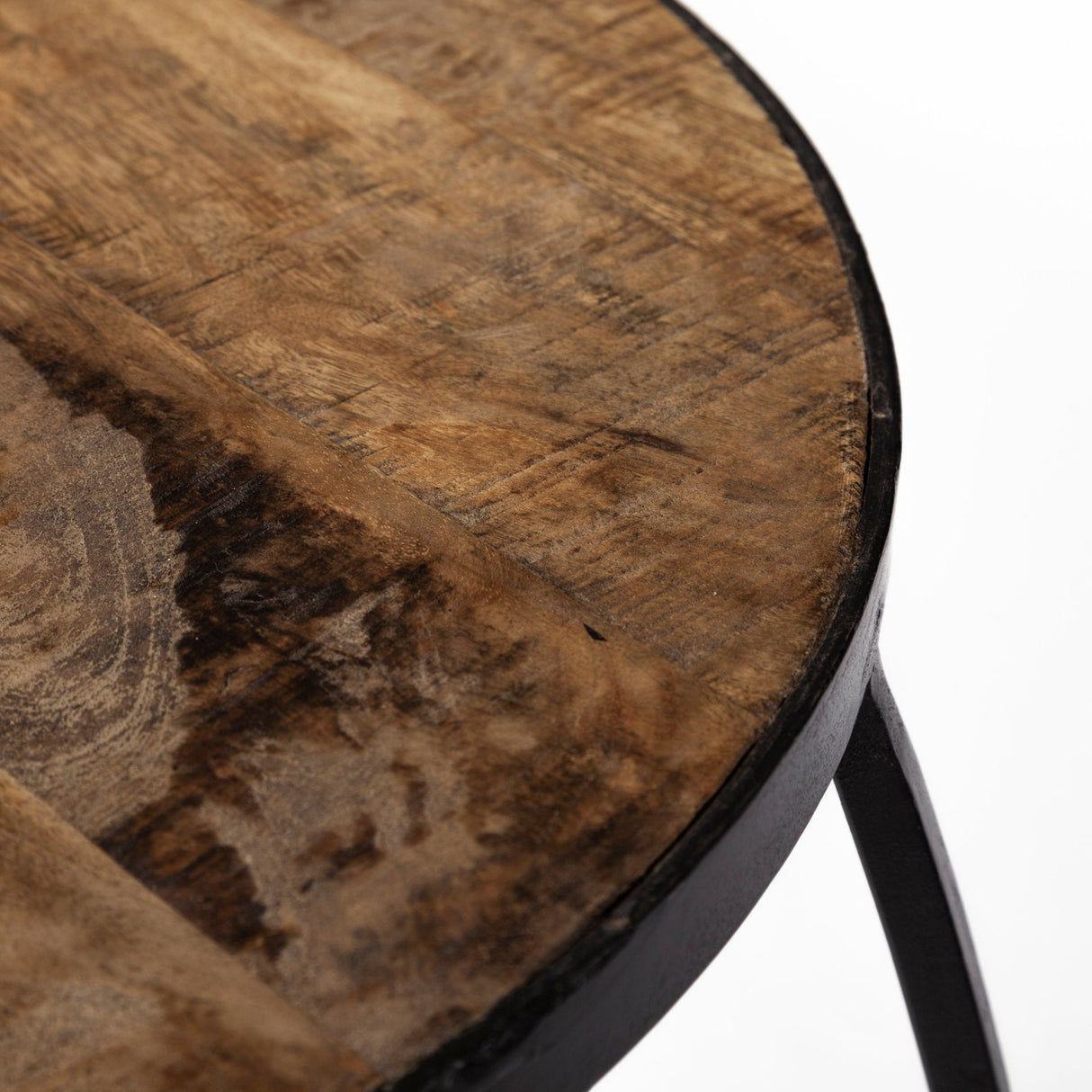 Clapp IV (Set of 2) Brown Round Wood Top W/ Black Iron Frame Nesting Accent Tables by Mercana at Eve Furniture