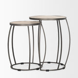 Clapp Round Light Brown W/ White Wash Wood and Silver Metal Nesting Accent Tables (Set of 2) by Mercana at Eve Furniture