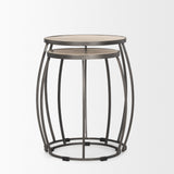 Clapp Round Light Brown W/ White Wash Wood and Silver Metal Nesting Accent Tables (Set of 2) by Mercana at Eve Furniture
