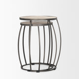 Clapp Round Light Brown W/ White Wash Wood and Silver Metal Nesting Accent Tables (Set of 2) by Mercana at Eve Furniture