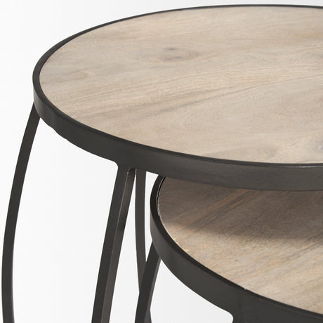 Clapp Round Light Brown W/ White Wash Wood and Silver Metal Nesting Accent Tables (Set of 2) by Mercana at Eve Furniture