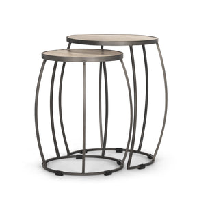 Clapp Round Light Brown W/ White Wash Wood and Silver Metal Nesting Accent Tables (Set of 2) by Mercana at Eve Furniture