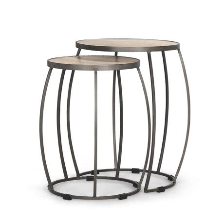 Clapp Round Light Brown W/ White Wash Wood and Silver Metal Nesting Accent Tables (Set of 2) by Mercana at Eve Furniture