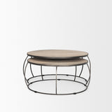 Clapp Round Light Brown W/ White Wash Wood and Silver Metal Nesting Coffee Tables (Set of 2) by Mercana at Eve Furniture