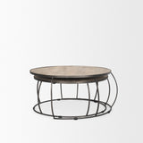 Clapp Round Light Brown W/ White Wash Wood and Silver Metal Nesting Coffee Tables (Set of 2) by Mercana at Eve Furniture