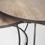 Clapp Round Light Brown W/ White Wash Wood and Silver Metal Nesting Coffee Tables (Set of 2) by Mercana at Eve Furniture